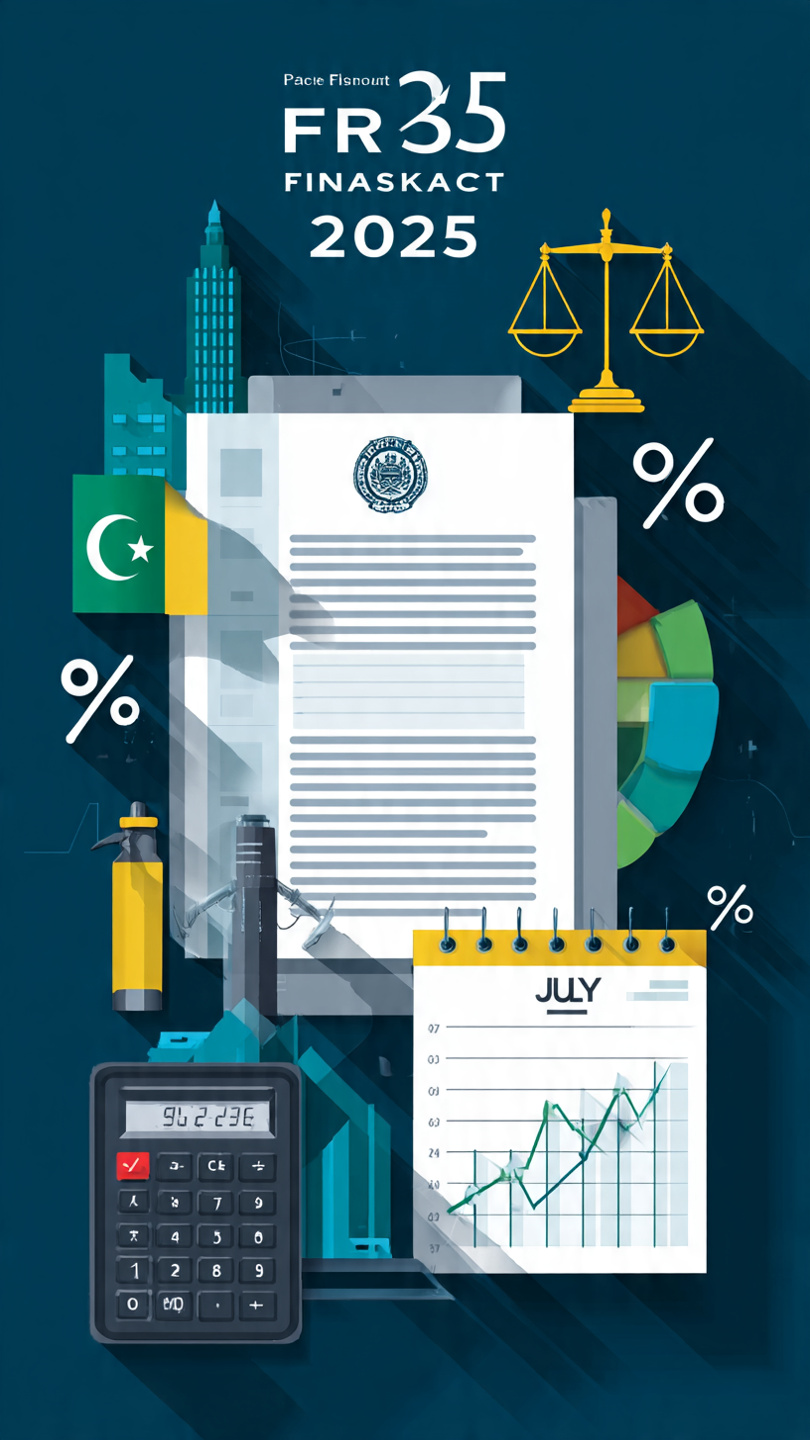 FBR Finance Act 2025 Pakistan tax changes 2025-26 with government document calculator and percentage symbols